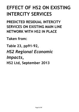 Effect of Hs2 on Existing Intercity Services