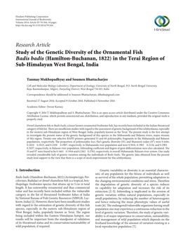 Study of the Genetic Diversity of the Ornamental Fish Badis Badis (Hamilton-Buchanan, 1822) in the Terai Region of Sub-Himalayan West Bengal, India