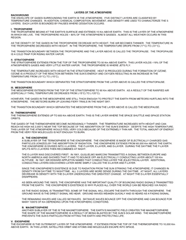 Layers of the Atmosphere Background the Envelope of Gases Surrounding the Earth Is the Atmosphere