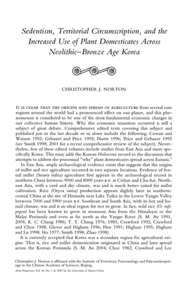 Sedentism, Territorial Circumscription, and the Increased Use Ofplant Domesticates Across Neolithic-Bronze Age Korea