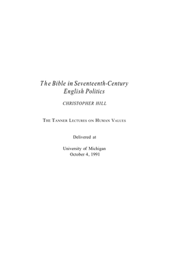 T H E Bible in Seventeenth-Century English Politics