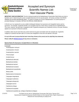 Saskatchewan Element List