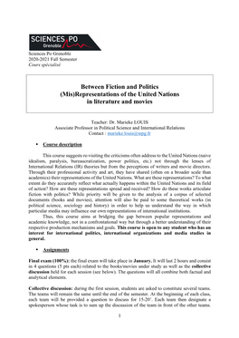 Between Fiction and Politics (Mis)Representations of the United Nations in Literature and Movies