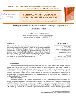 Central Asian Journal of Social Sciences and History