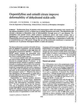 Oxpentifylline and Cetiedil Citrate Improve Deformability of Dehydrated Sickle Cells