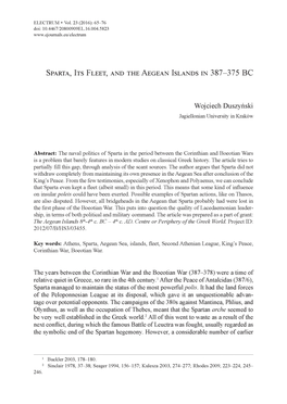 Sparta, Its Fleet, and the Aegean Islands in 387-375 BC 67