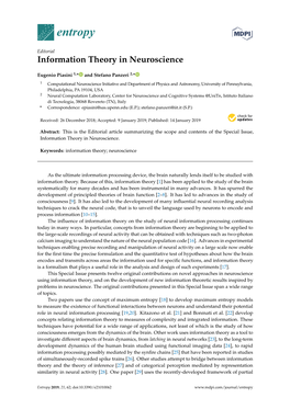 Information Theory in Neuroscience