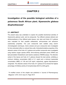 Chapter 2 Hyaenanche Globosa