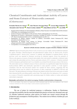 Chemical Constituents and Antioxidant Activity of Leaves and Stems Extracts of Monteverdia Communis (Celastraceae)