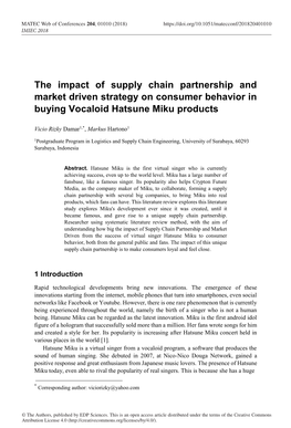 The Impact of Supply Chain Partnership and Market Driven Strategy on Consumer Behavior in Buying Vocaloid Hatsune Miku Products