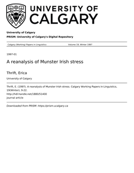 A Reanalysis of Munster Irish Stress