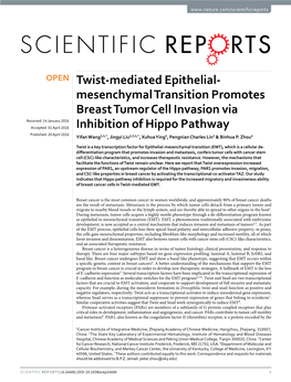 Twist-Mediated Epithelial-Mesenchymal Transition Promotes Breast Tumor Cell Invasion Via Inhibition of Hippo Pathway