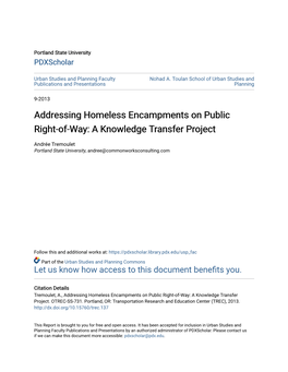 Addressing Homeless Encampments on Public Right-Of-Way: a Knowledge Transfer Project