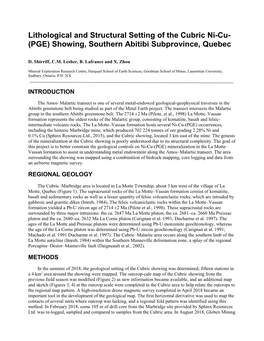 Lithological and Structural Setting of the Cubric Ni-Cu- (PGE) Showing, Southern Abitibi Subprovince, Quebec