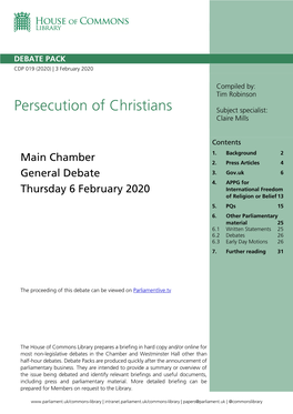 Persecution of Christians Subject Specialist: Claire Mills