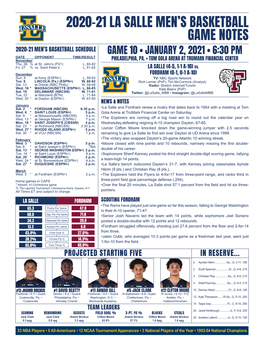 2020-21 La Salle Men's Basketball Game Notes