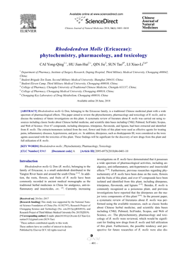 Rhododendron Molle (Ericaceae): Phytochemistry, Pharmacology, and Toxicology