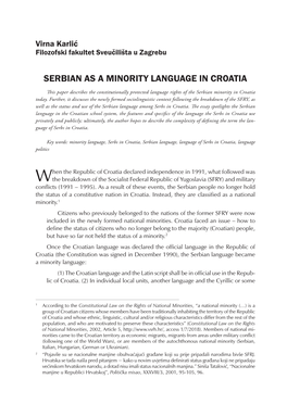 Serbian As a Minority Language in Croatia