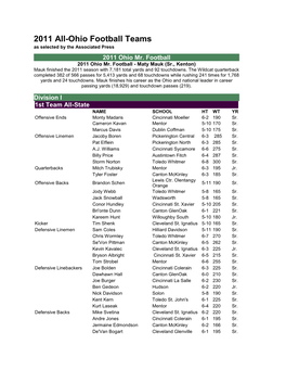 2011 All-Ohio Football Teams As Selected by the Associated Press 2011 Ohio Mr