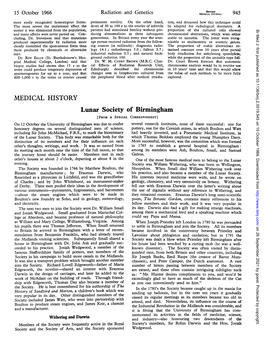 MEDICAL HISTORY Lunar Society of Birmingham