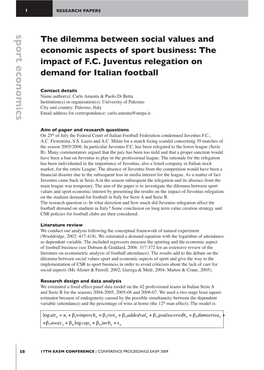 The Impact of F.C. Juventus Relegation on Demand for Italian Football