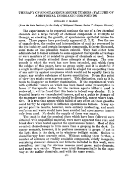 Therapy of Spontaneous Mouse Tumors : Failure of Additional Inorganic Compounds