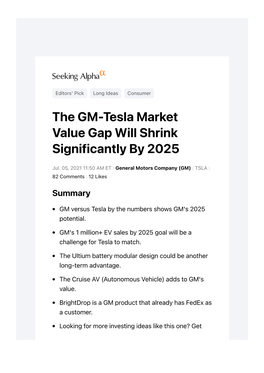 GM Vs. Tesla Before in August of 2020 