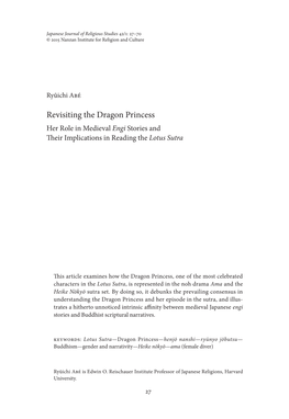 Revisiting the Dragon Princess Her Role in Medieval Engi Stories and Their Implications in Reading the Lotus Sutra