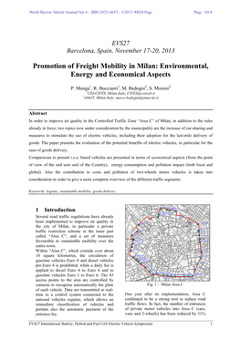 Promotion of Freight Mobility in Milan: Environmental, Energy and Economical Aspects