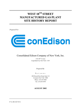 West 18 Street Manufactured Gas Plant Site History Report