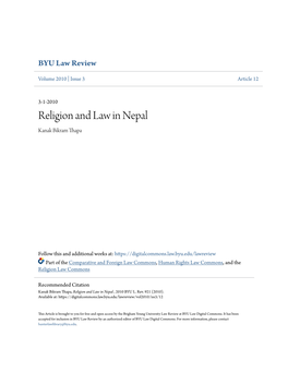 Religion and Law in Nepal Kanak Bikram Thapa