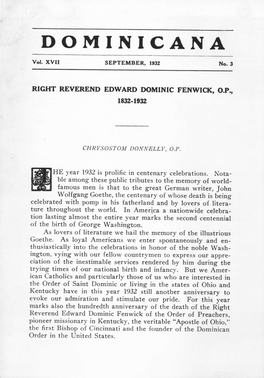 Right Reverend Edward Dominic Fenwick, O.P., 1832-1932