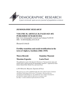 Fertility Transition and Social Stratification in the Town of Alghero, Sardinia (1866–1935)