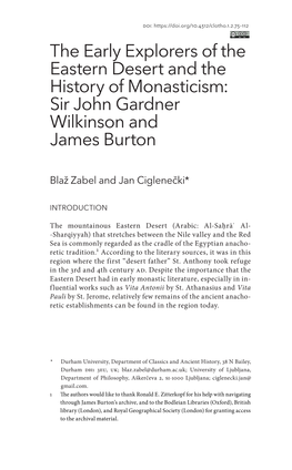 The Early Explorers of the Eastern Desert and the History of Monasticism: Sir John Gardner Wilkinson and James Burton