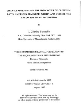 Self-)Censorship and the Ideologies of Criticism: Latin American Feminisms Within and Outside the Anglo-American Institution