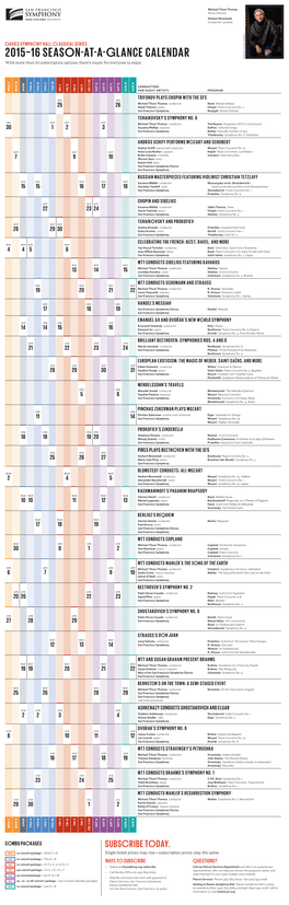 Davies Symphony Hall Classical Series 2015–16 Season-At-A-Glance