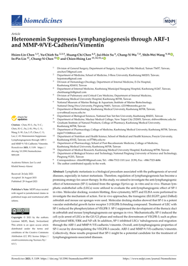Heteronemin Suppresses Lymphangiogenesis Through ARF-1 and MMP-9/VE-Cadherin/Vimentin