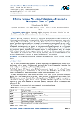 Effective Resource Allocation, Millennium and Sustainable Development Goals in Nigeria