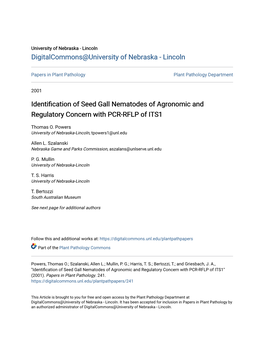 Identification of Seed Gall Nematodes of Agronomic and Regulatory Concern with PCR-RFLP of ITS1