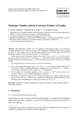 Graphs and Combinatorics (2008) 24:291–301 Digital Object Identiﬁer (DOI) 10.1007/S00373-008-0795-7 Graphs and Combinatorics © Springer-Verlag 2008