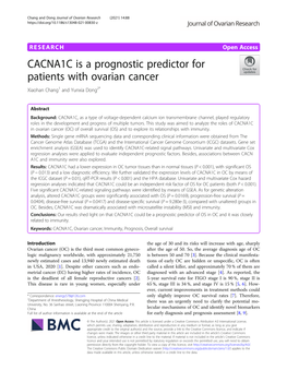 CACNA1C Is a Prognostic Predictor for Patients with Ovarian Cancer Xiaohan Chang1 and Yunxia Dong2*