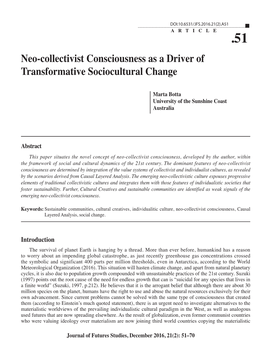 Neo-Collectivist Consciousness As a Driver of Transformative Sociocultural Change