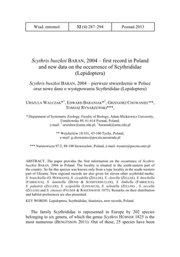 Scythris Buszkoi BARAN, 2004 – First Record in Poland and New Data on the Occurrence of Scythrididae (Lepidoptera)