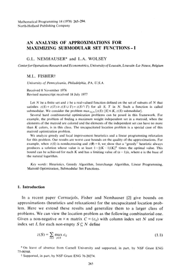 An Analysis of Approximations for Maximizing Submodular Set Functions-I