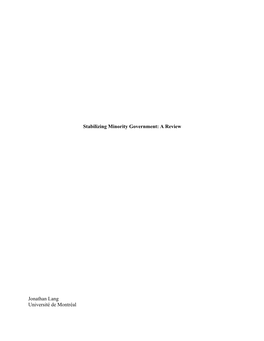 Stabilizing Minority Government: a Review