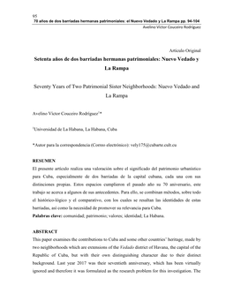 Nuevo Vedado Y La Rampa Seventy Years of Two Patrimonial Sister