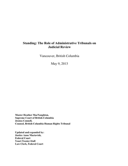 Standing: the Role of Administrative Tribunals on Judicial Review