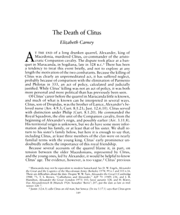 The Death of Clitus , Greek, Roman and Byzantine Studies, 22:2 (1981:Summer) P.149