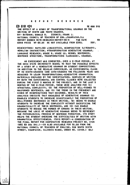 The Effect of a Study of Transformational Grammar on the Writing of Ninth and Tenth Graders. By- Bateman, Donald R