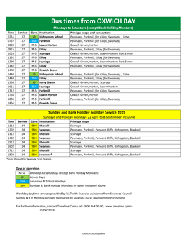 Bus Times from OXWICH